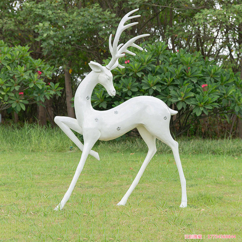 玻璃钢抽象白梅花鹿雕塑仿真动物摆件园林景观