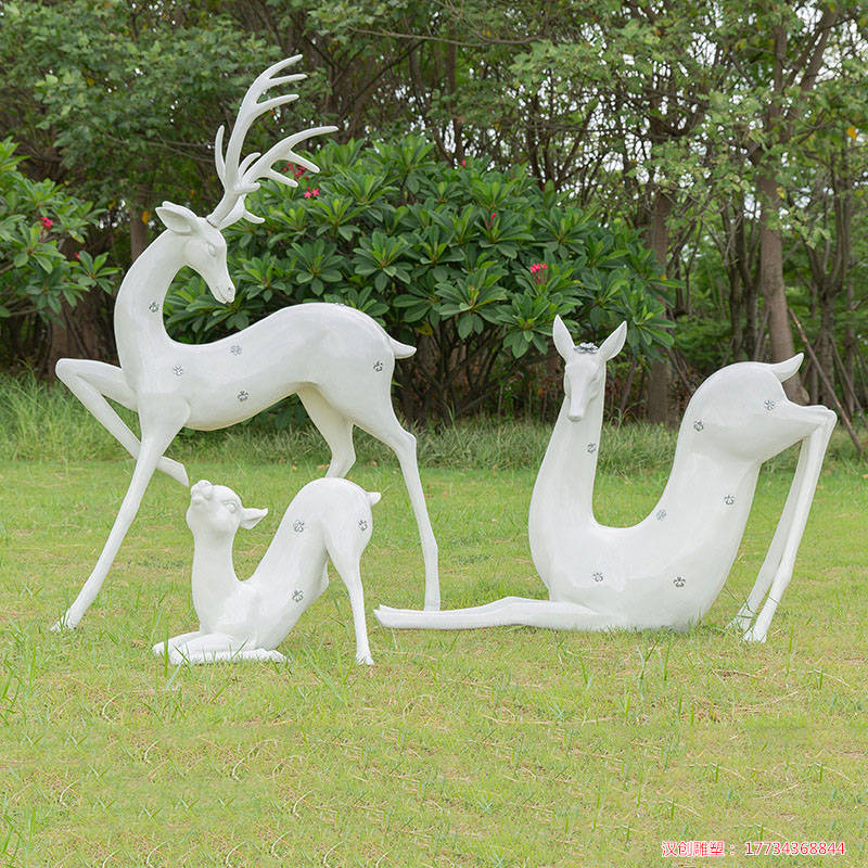 玻璃钢抽象白梅花鹿雕塑仿真动物摆件园林景观