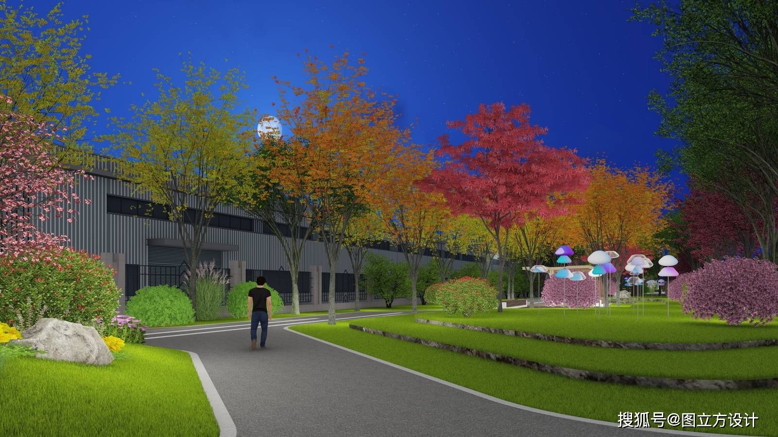 街边带状绿地效果图设计的理念与布局