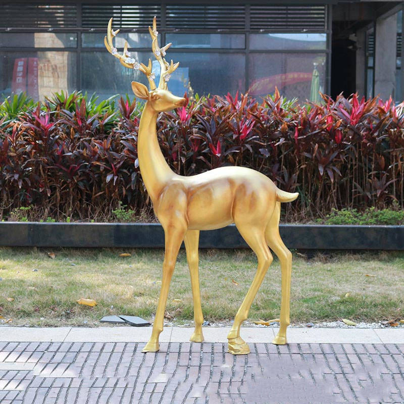 玻璃钢仿铜招财福鹿雕塑 装饰动物景观