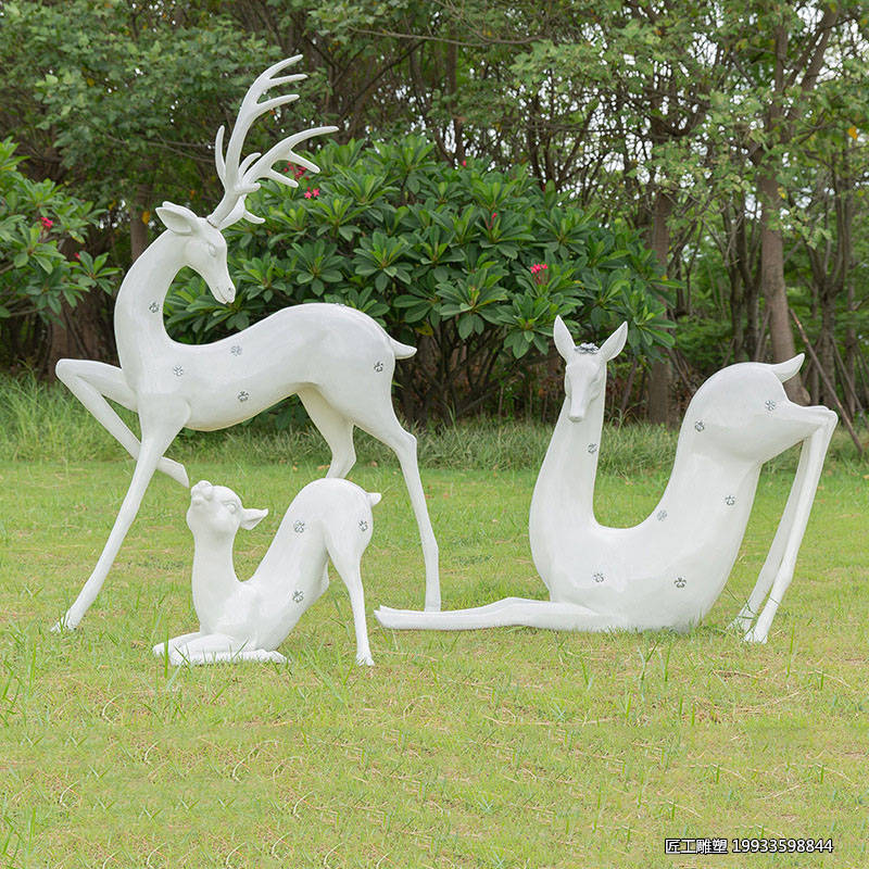 玻璃钢抽象白梅花鹿雕塑 仿真动物草坪装饰摆件_形象_艺术_文化