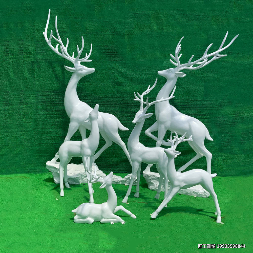 玻璃钢抽象白鹿雕塑 户外草坪落地装饰摆件_文化_人们_景观