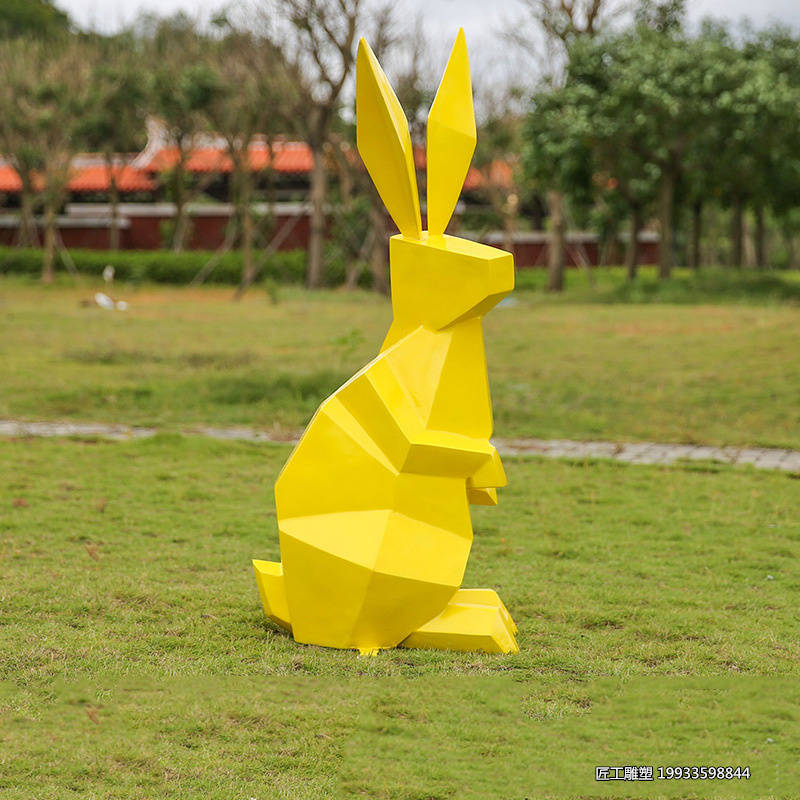 玻璃钢彩色兔子雕塑 几何切面动物摆件小品景观