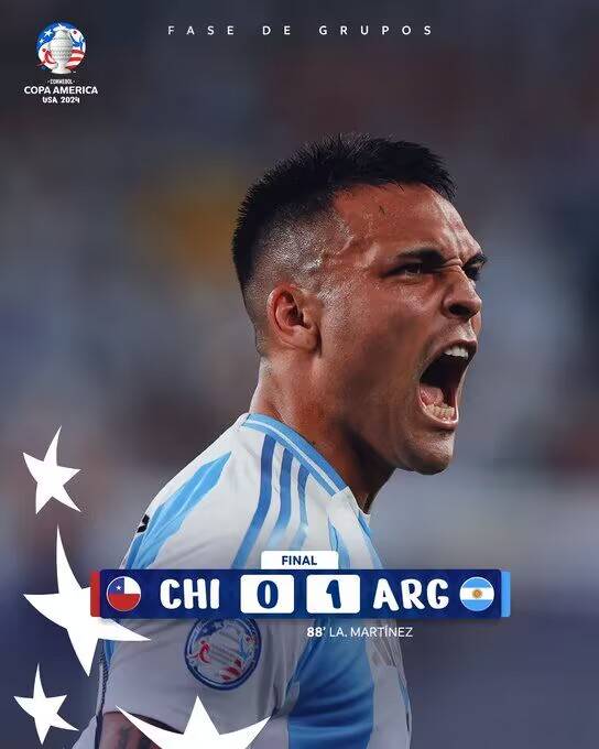 美洲杯-劳塔罗替补绝杀梅西中柱 阿根廷1-0智利2连胜提前出线-美洲杯-阿根廷1-1智利