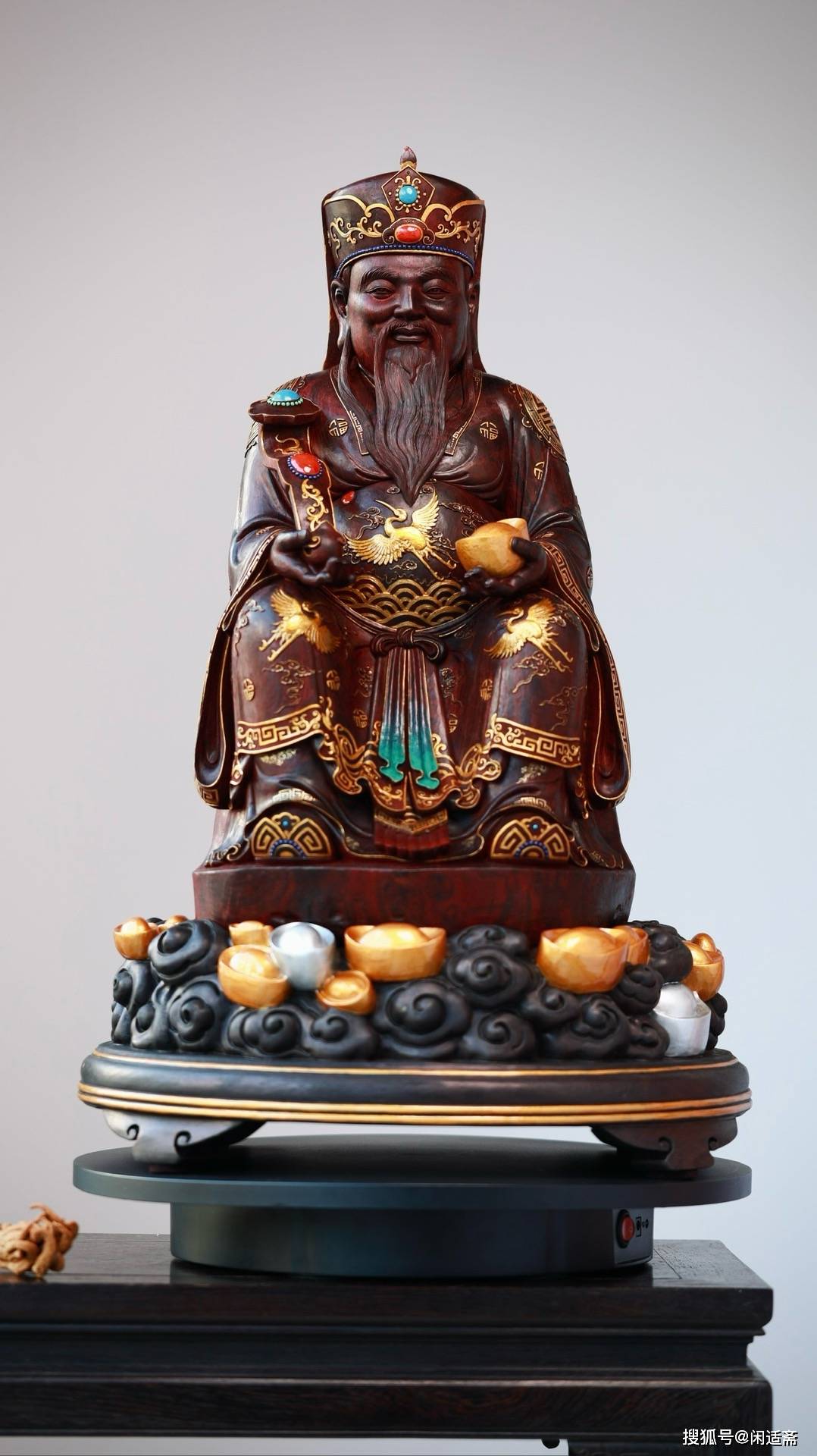 居家供奉,福德正神土地公,紫檀描金造像