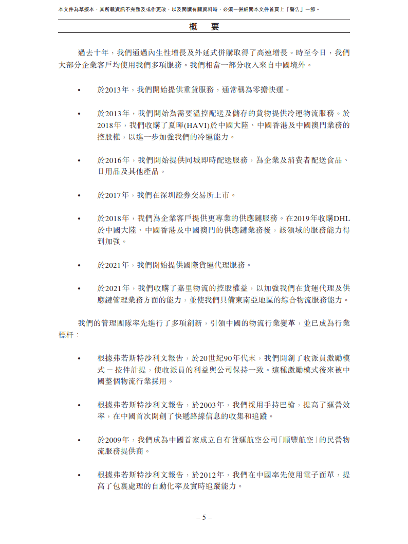 顺丰控股香港上市ipo招股说明书2024版