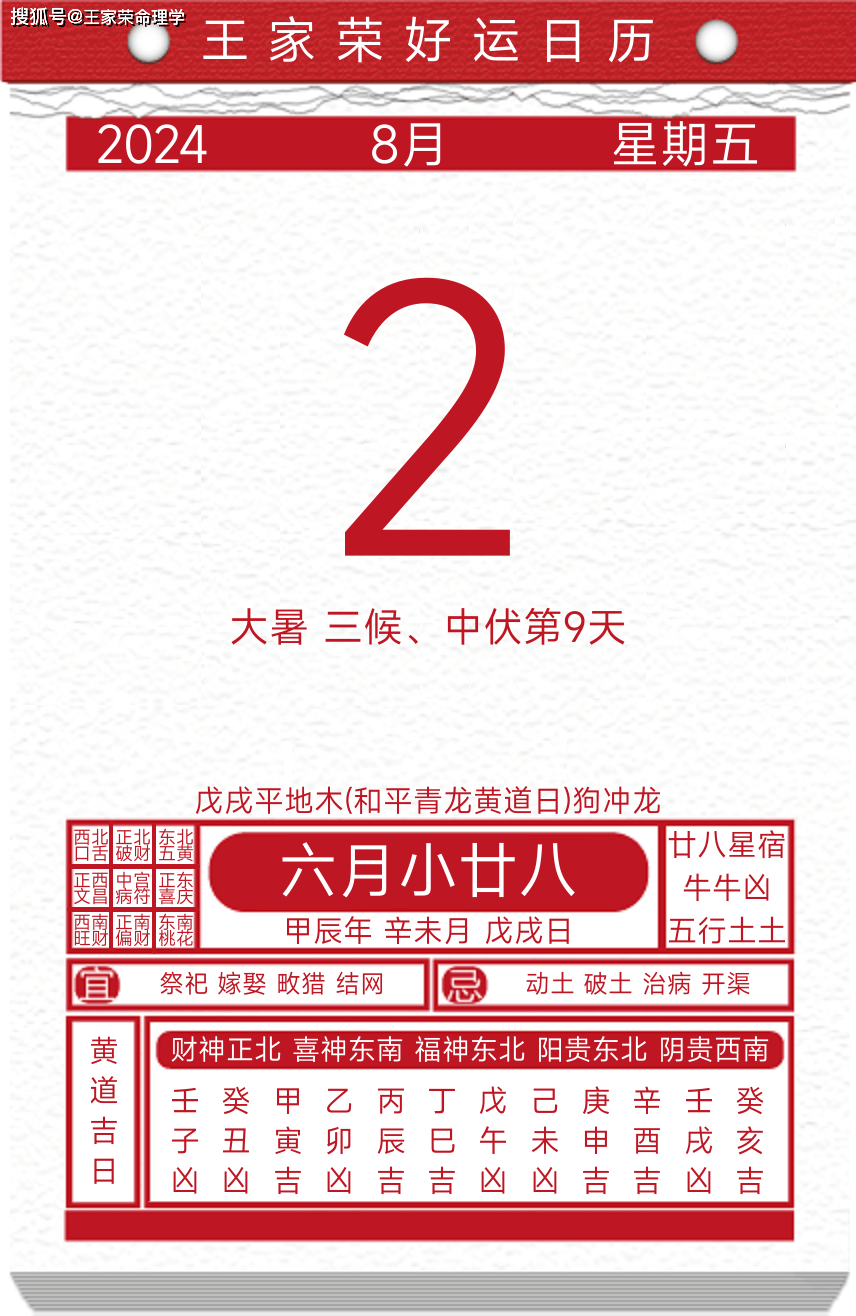 今日黄历运势吉日2024年8月2日