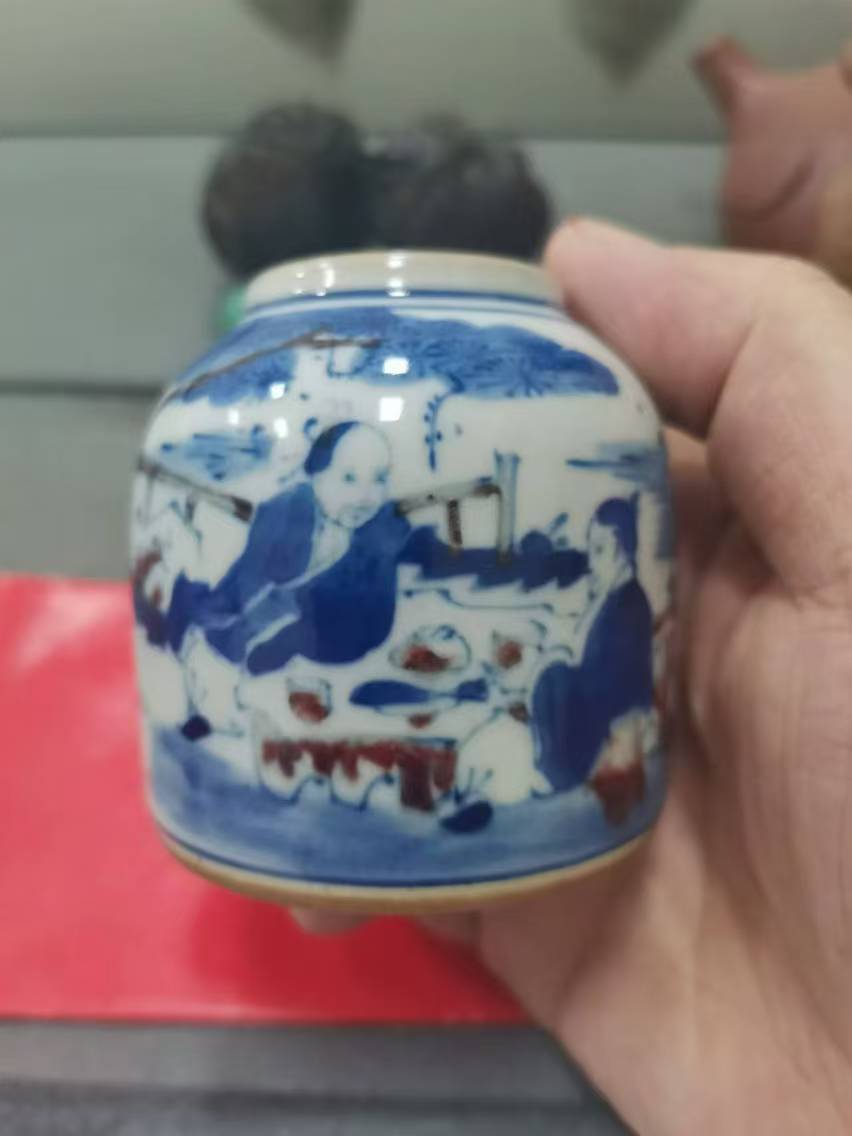 清代青花水盂_山水_人物_画面 清代青花水盂_山水_人物_画面