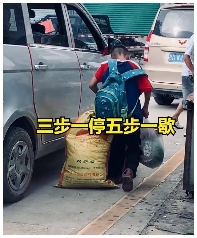 一个人扛下了所有!小男孩独自拎着两袋行李回家,其背影让人心痛