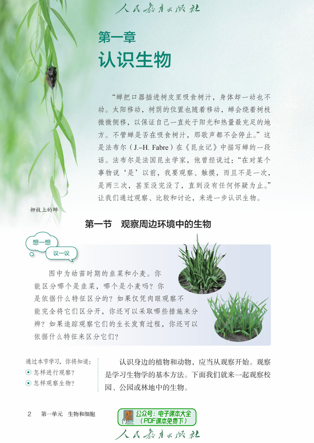 2024最新版初一生物学七年级上册电子课本pdf高清版教科书教材初中7上