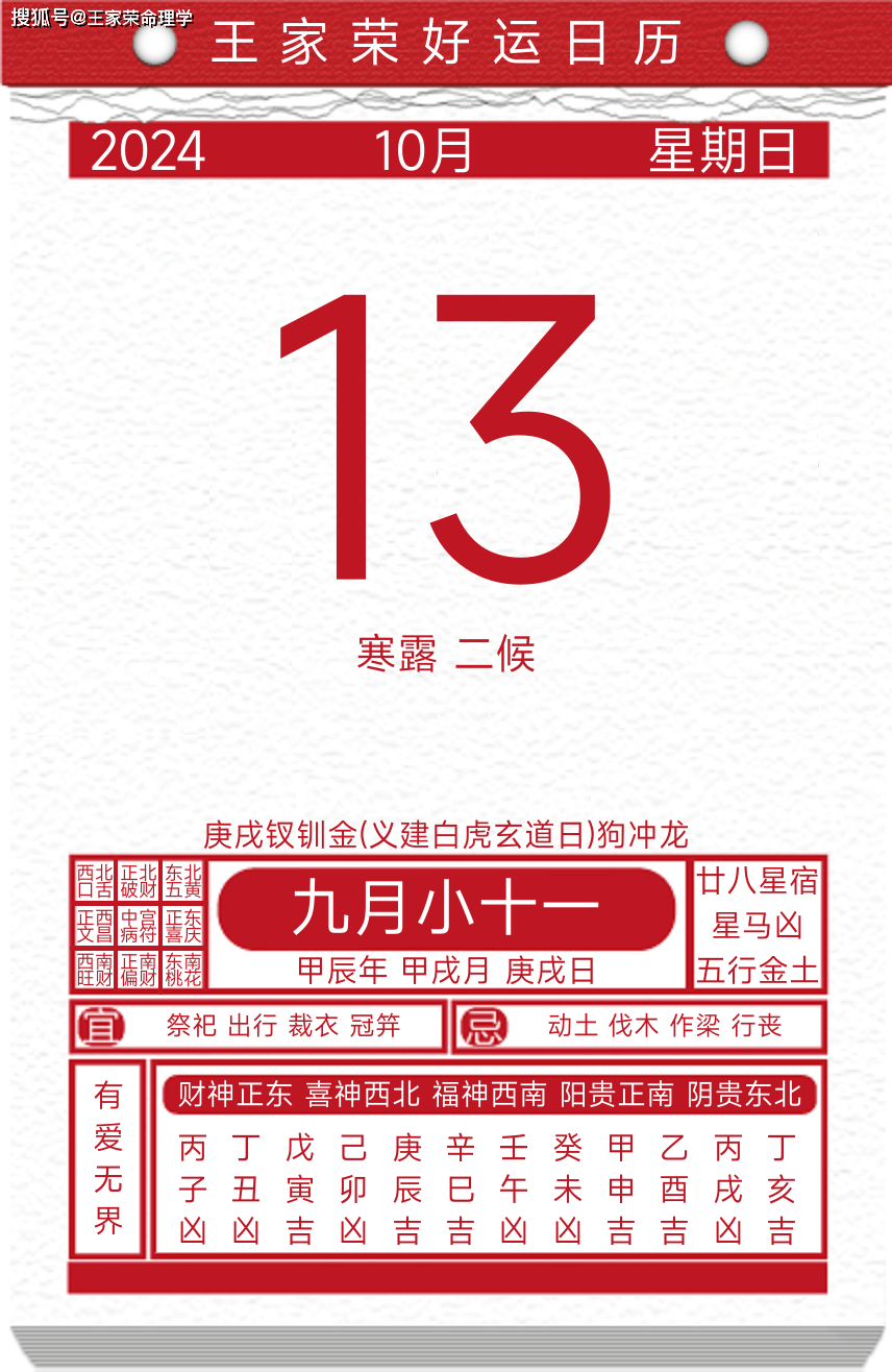 今日黄历运势吉日2024年10月13日