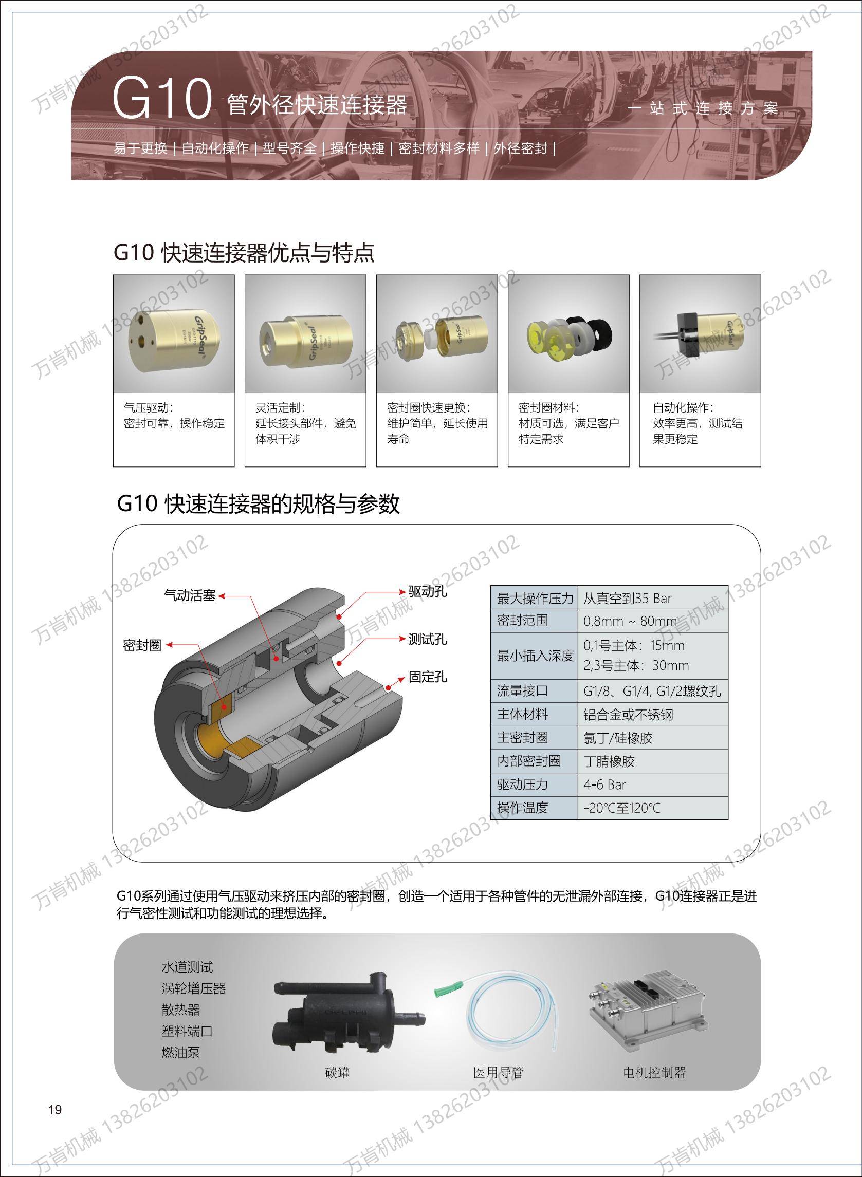 自动化密封测试接头 格雷希尔g10外径快速连接器