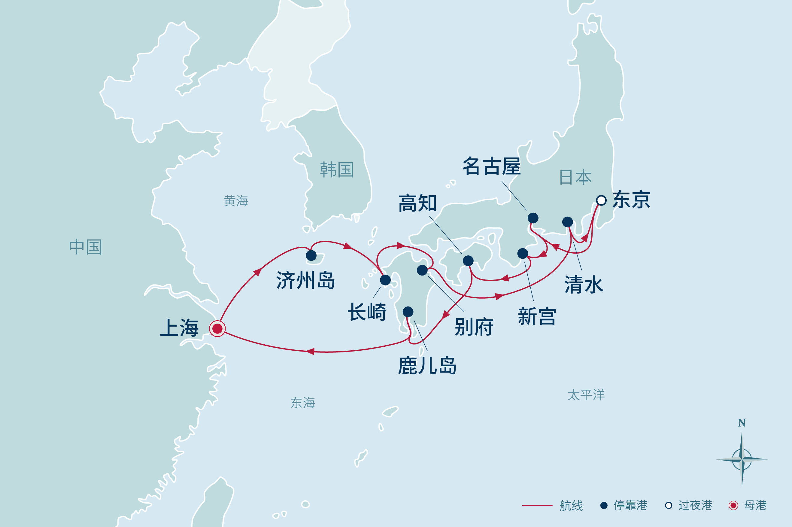 维京游轮"12日缤纷日韩之旅"航线图*维京游轮"8日东南海岸文化之旅"