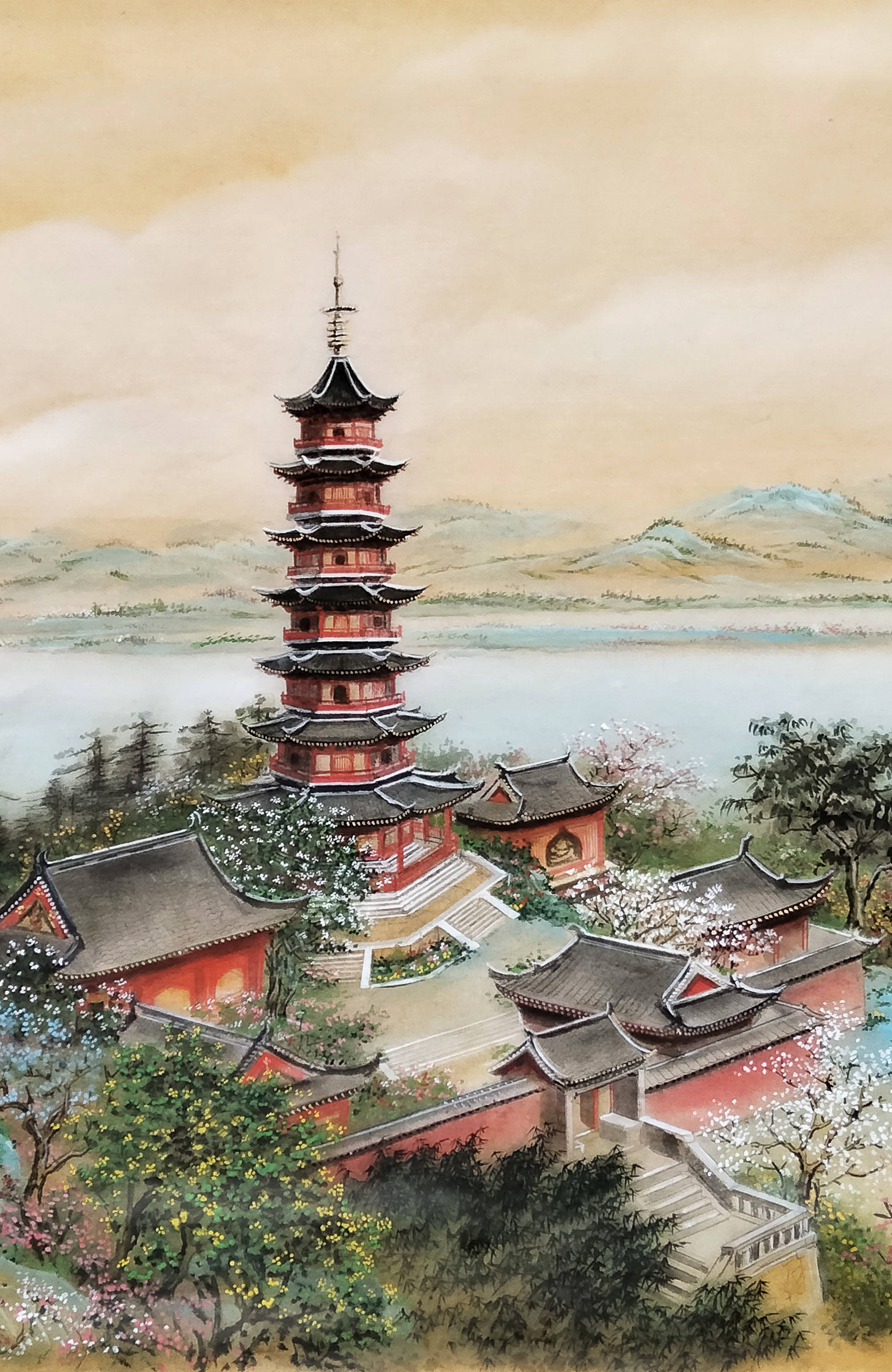 界画寒江---工笔界画《杭州 . 保俶塔》