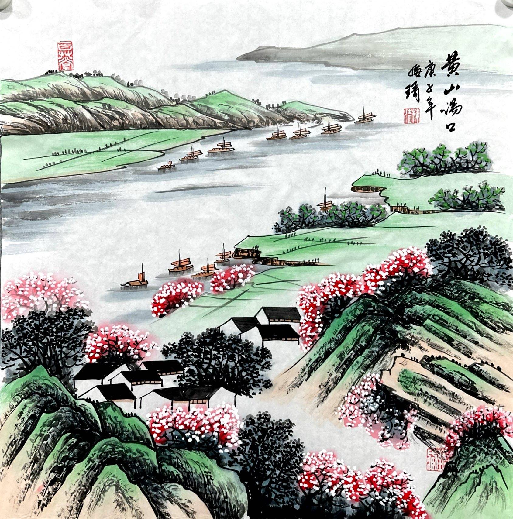 其笔下的山峰多以重墨勾勒轮廓辅以皴法强化质感山体以斧劈皴表现