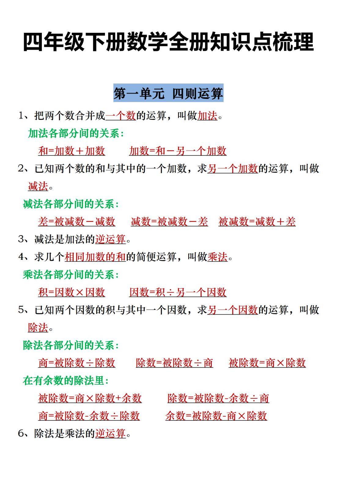 包含四年级数学易错点整理（人教版）的词条