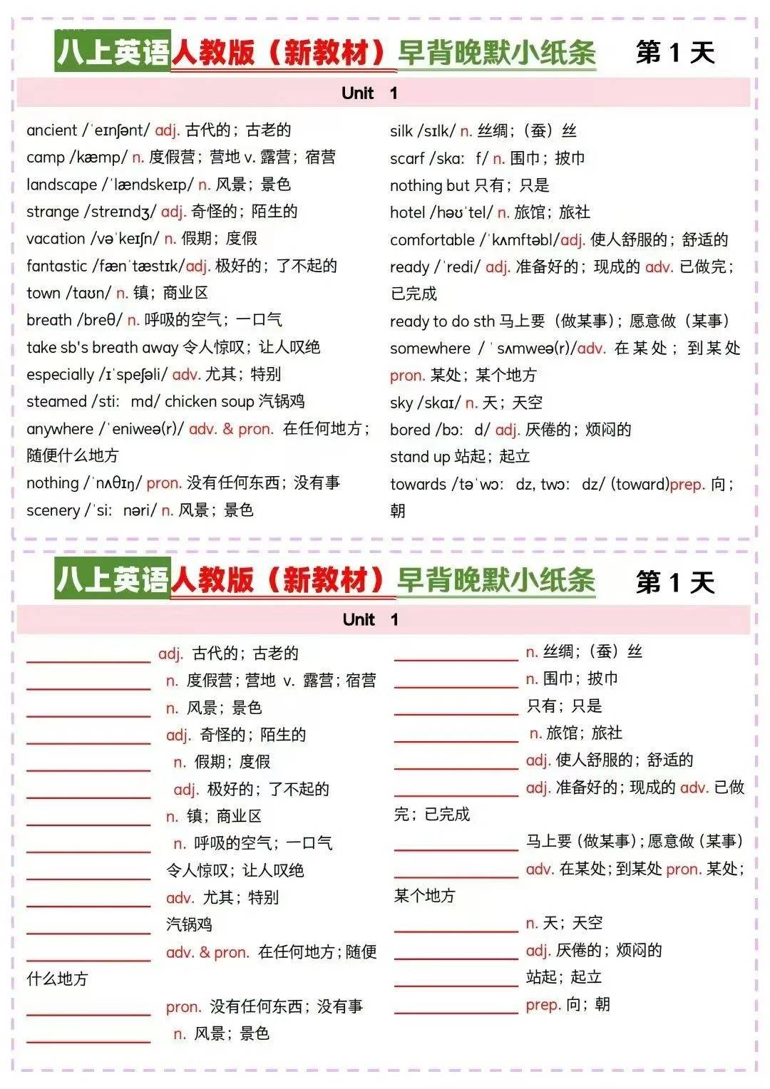 八上英语人教版新教材早背默默小纸条_搜狐网