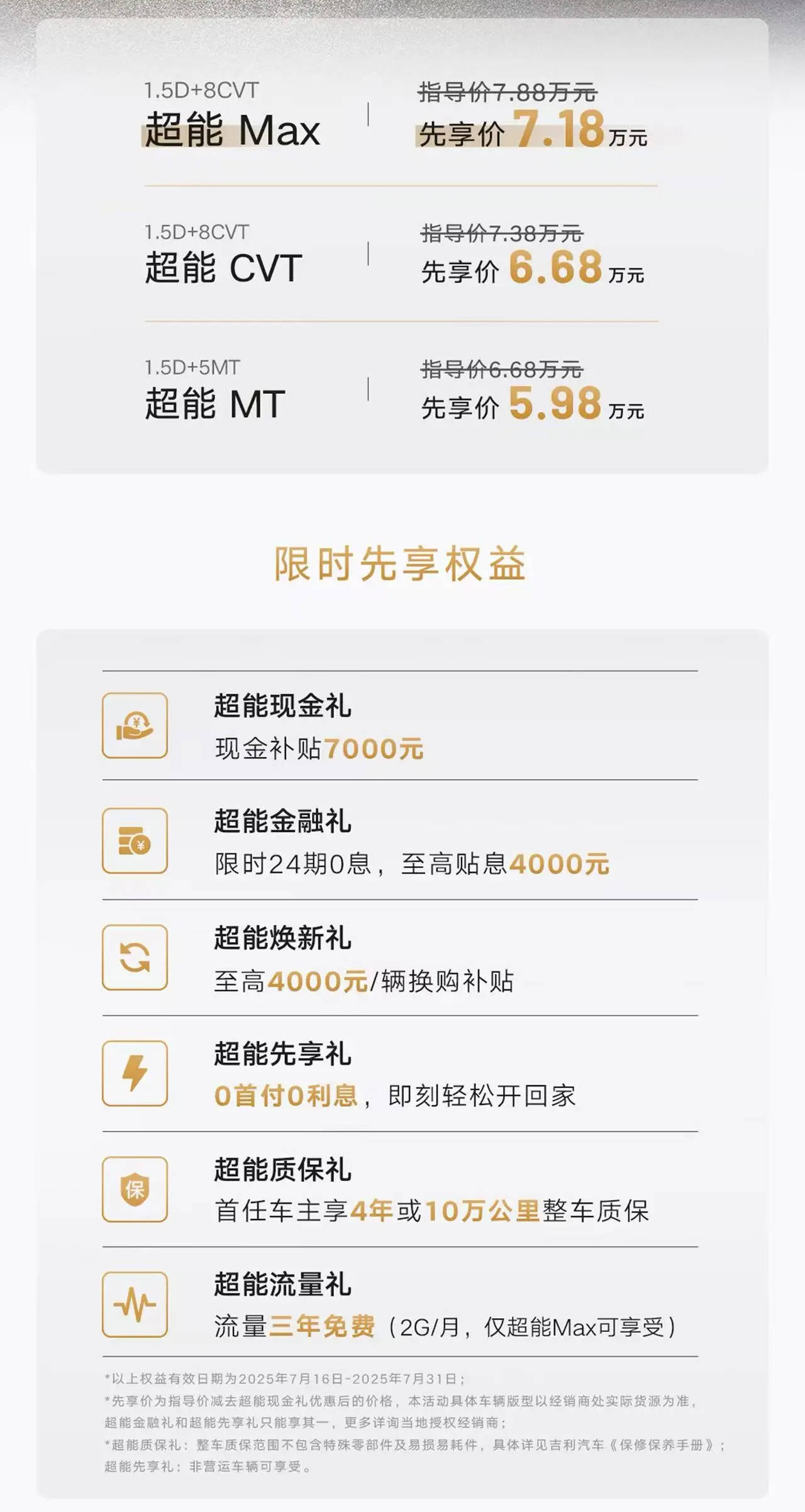 先享价5.98-7.18万元 吉利缤越超能版正式上市