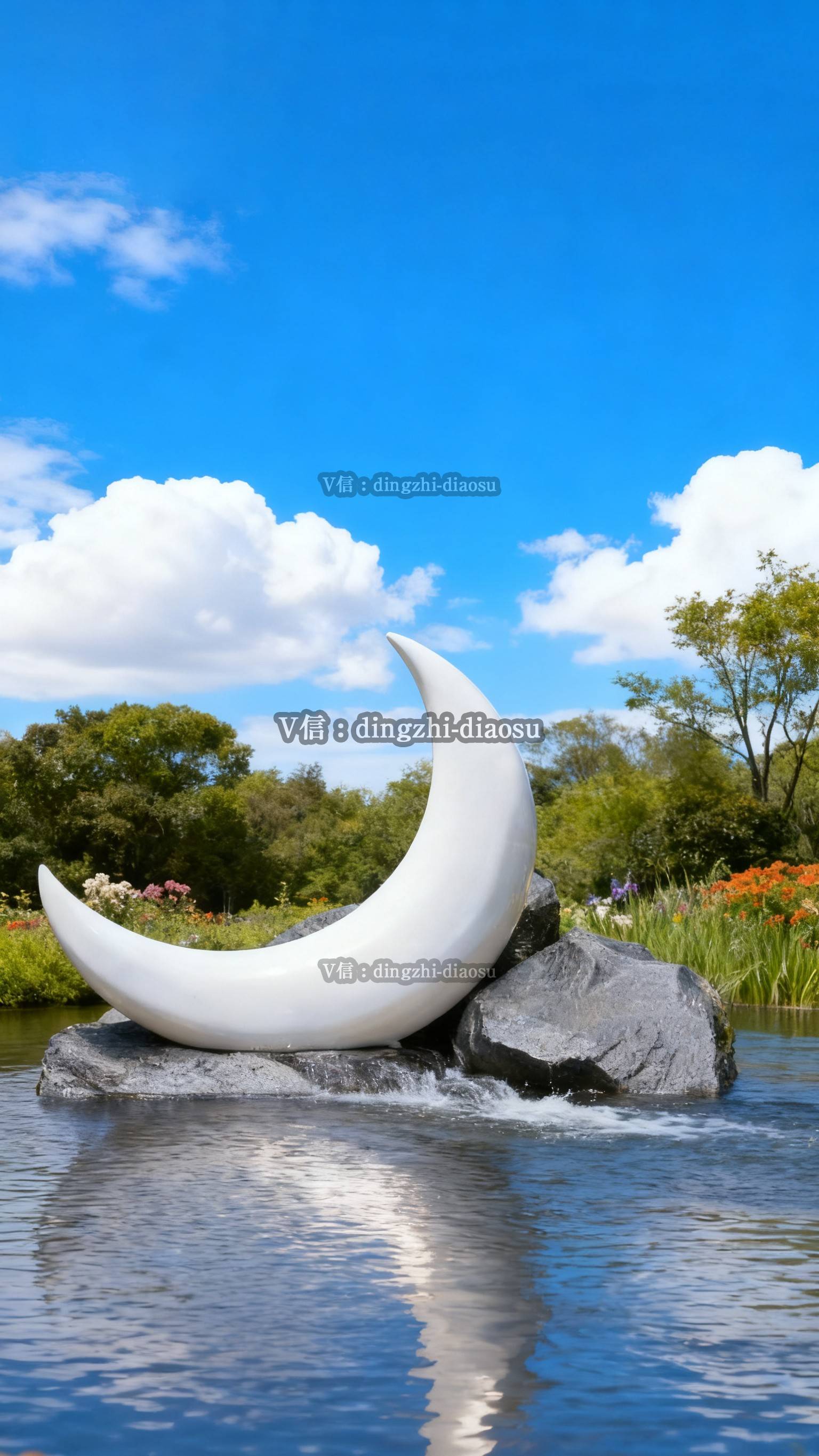 玻璃钢发光月亮雕塑:月球与月牙造型的夜景亮化新选择