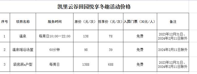 凯里云谷田园温泉票价图片