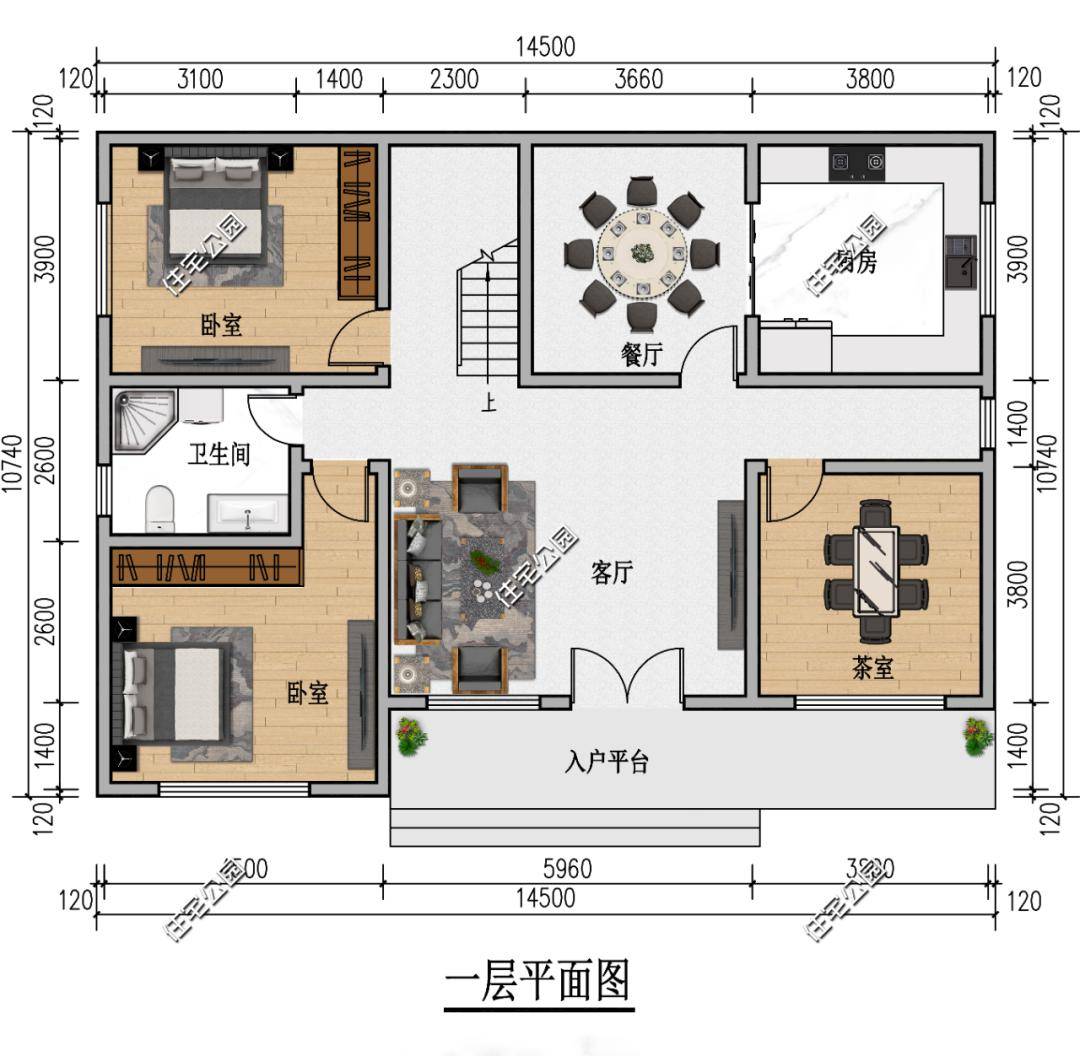 自建14×10米现代二层农村别墅,多卧室 大露台超实用(2487)