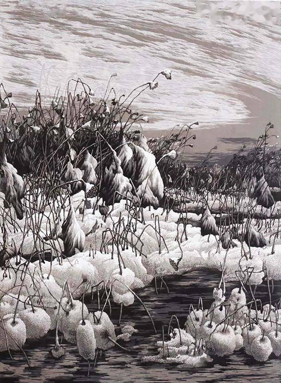 艺术家版画作品中的"雪世界"_cm_木刻_套色