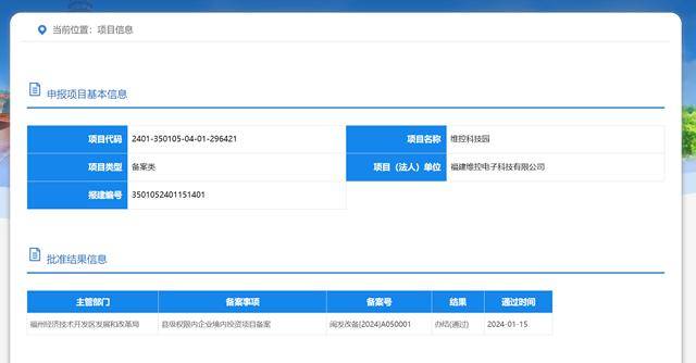 fjhxfcw)消息:福建省投资项目在线审批监管平台发布信息显示,位于马尾