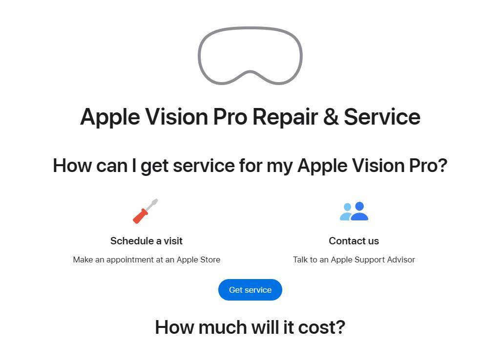 苹果公布Vision Pro头显维修费用：换玻璃799美元，最高2399美元 图1