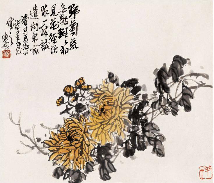 陈半丁花卉小品,干净,雅致!_吴昌硕_风格_花鸟画