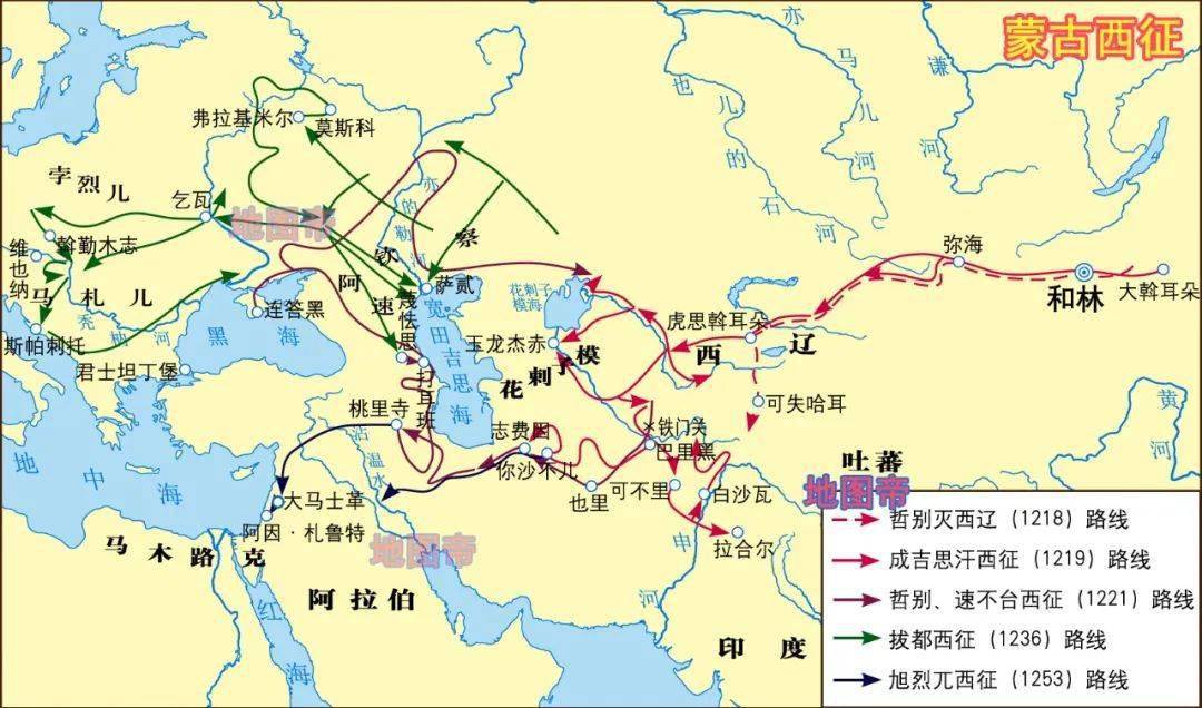 他亲自率军西征,两年内攻灭花刺子模