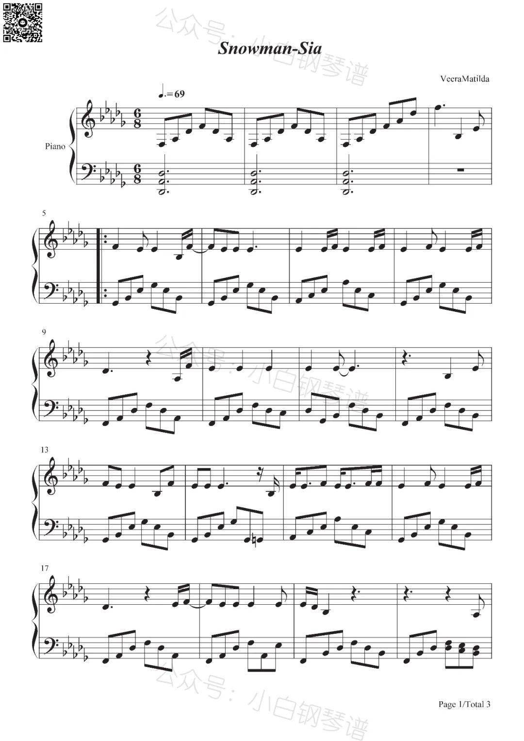 「琴谱|snowman」-圣诞歌曲 - sia(含简谱)_卡农_last_swift