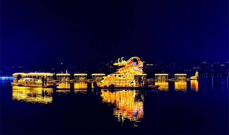 常德柳叶湖鱼化龙新春游园会灯火璀璨欢乐多_渔歌_巨龙_营地