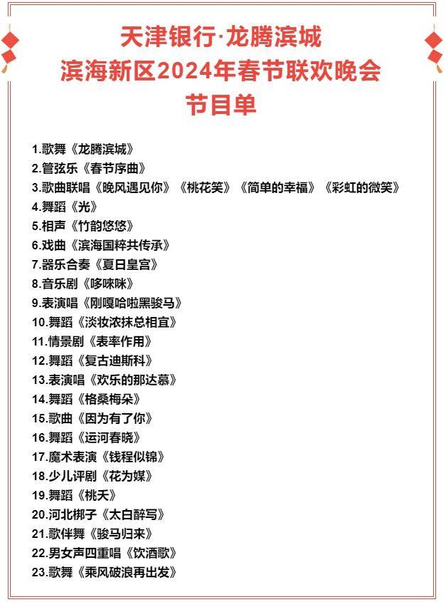2024滨城春晚节目单来了_滨海新区_天津_音乐