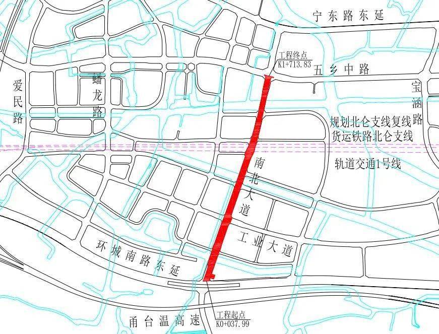 南北大道(五乡中路—环城南路东延)工程位于宁波市鄞州区五乡镇,北起