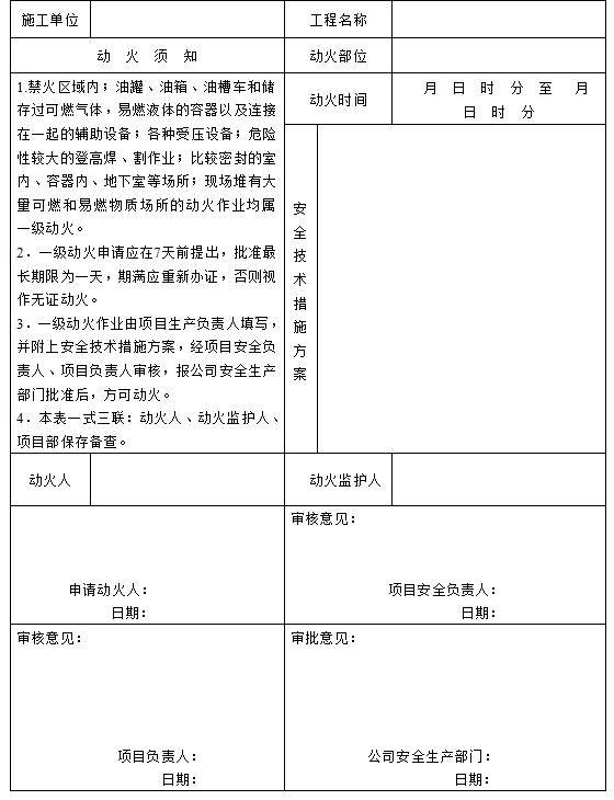 三级动火许可证"