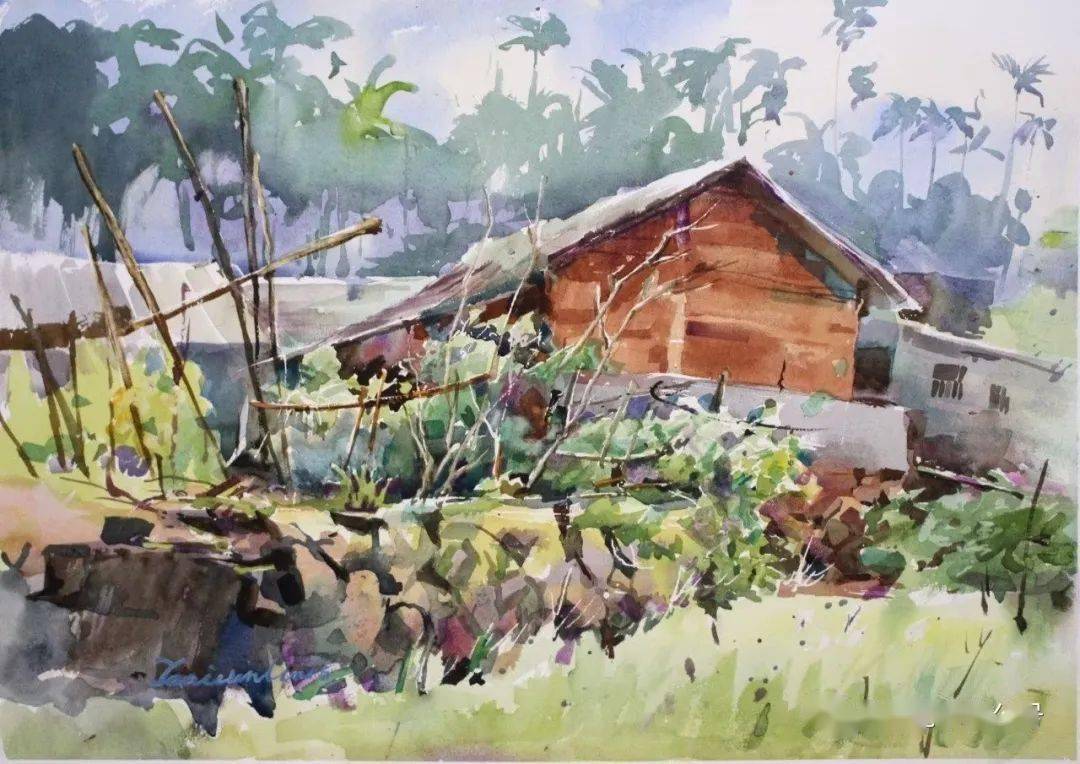 台湾水彩画家蔡岳霖乡村小景_作品