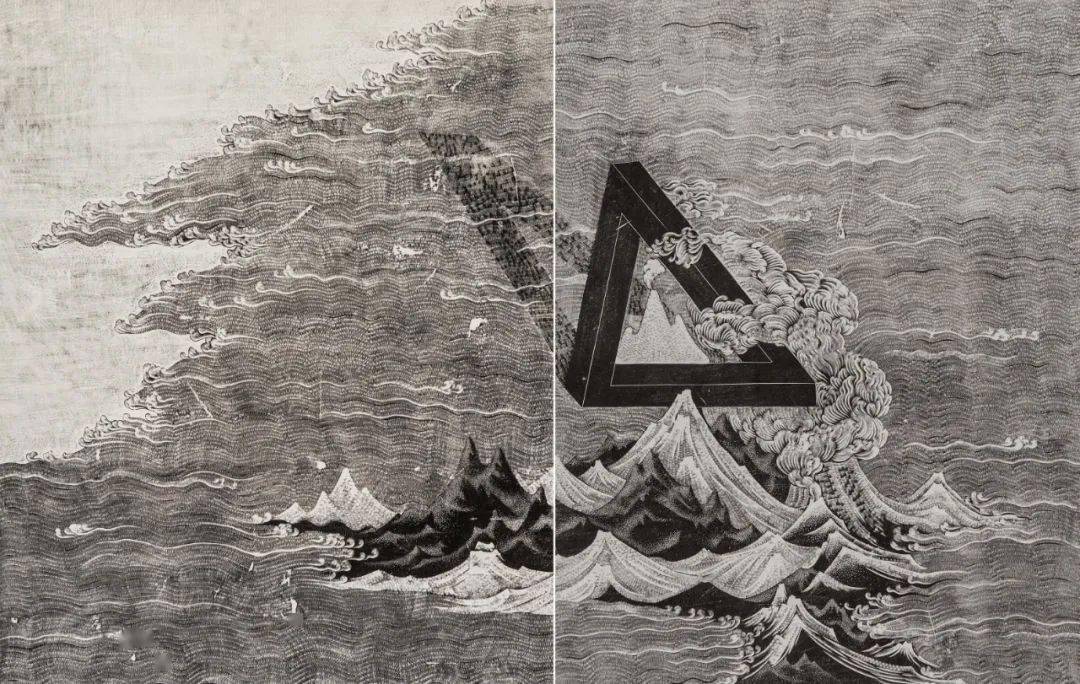 徐那-《上善若水-之一之二》-50x40cmx2-木口