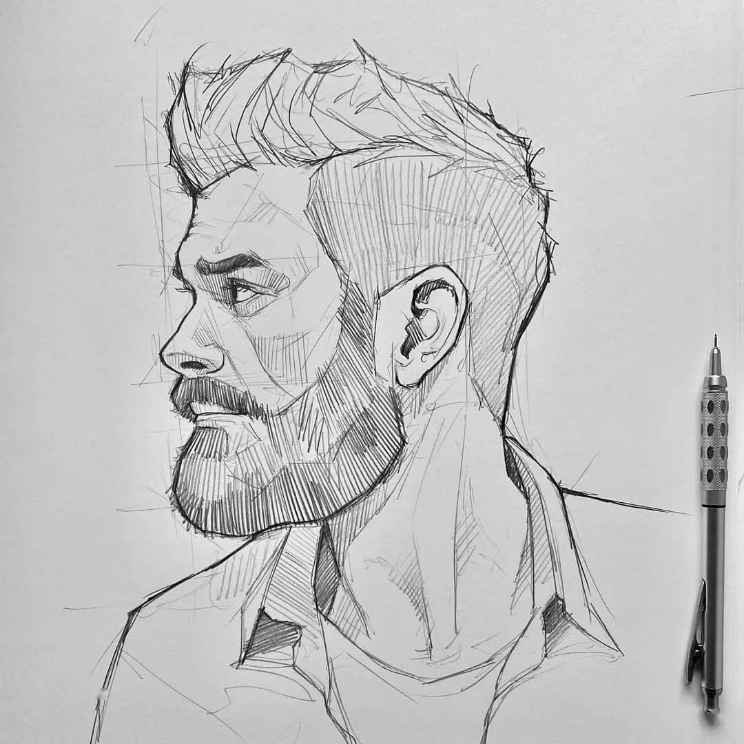 线条清晰的自动铅笔素描,带辅助线!_smdsart_网络_素材