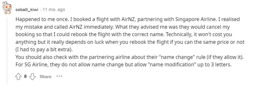 例如一位网友不小心将机票上的名字写成了缩写,但是因为同时买了其他