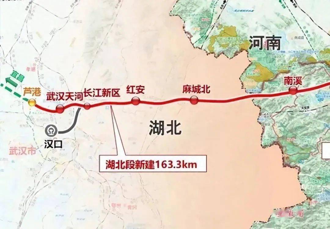新建合肥至武汉高速铁路线路起自安徽省合肥市,正线设车站7座,其中