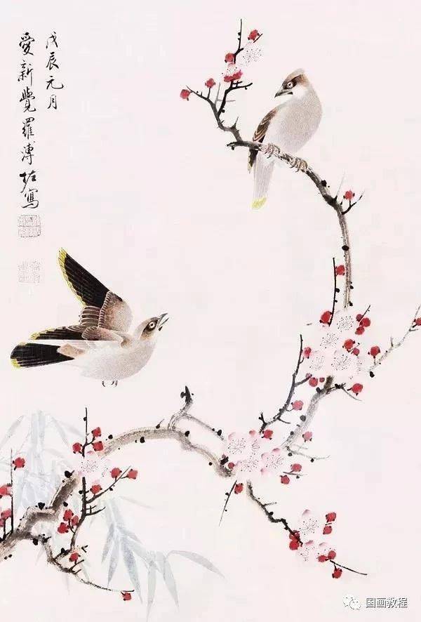 *梅花双鸟为溥佐作品,墨兰图为白蕉作品,文/石头 来源:书画新风景