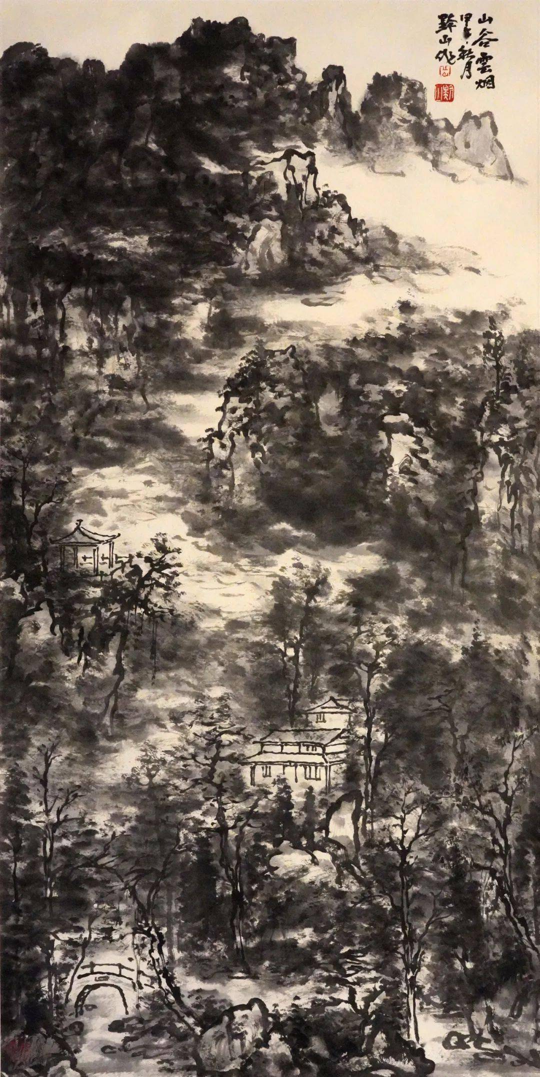 岳黔山《青城云烟》138×68cm 纸本设色 2021年岳黔山《南椰》240