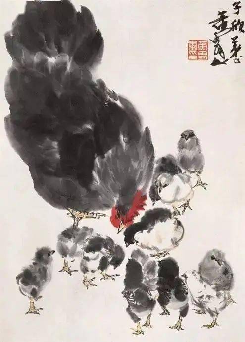 黄胄| 写意小鸡和母鸡的画法_下图_小笔_大笔