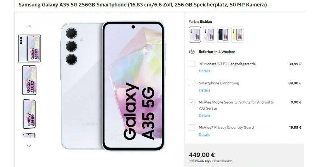 三星galaxya355g手机偷跑4次安卓大版本更新起售价379欧元