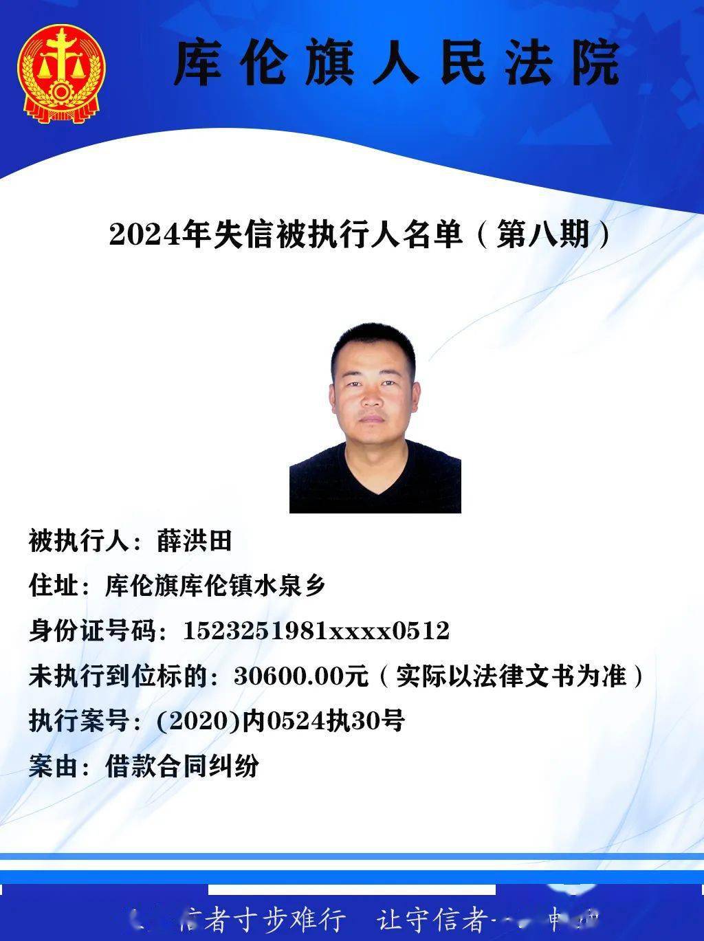 库伦旗人民法院曝光失信被执行人名单第八期