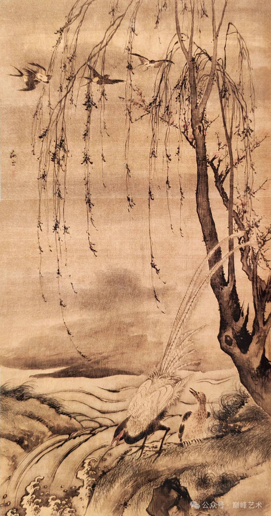 每日一画 | 柳禽白鹇图轴_汪肇_层次_吴伟