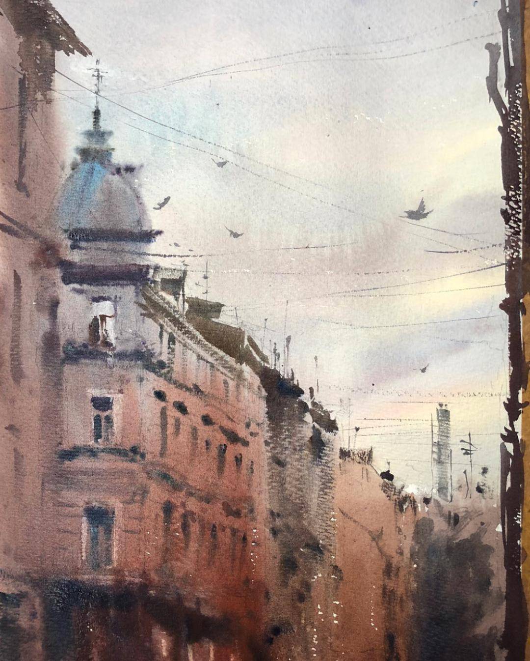 俄罗斯水彩画家vladimirzarutsky作品欣赏街景系列八