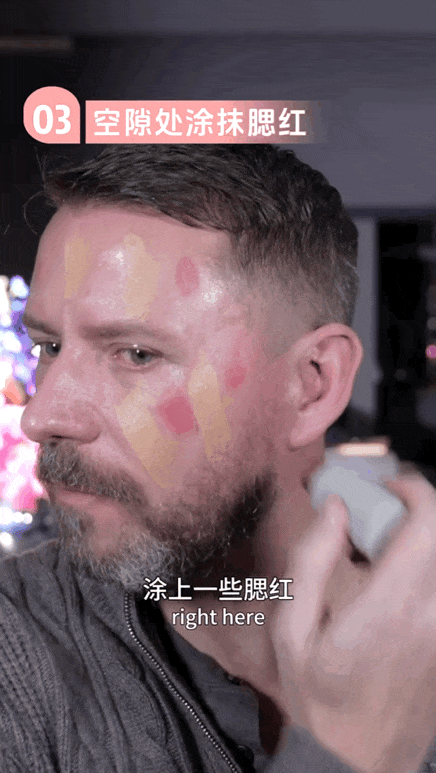 额头处是从外向内打圈晕染,像这样晕染全脸.