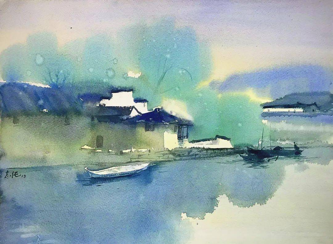 水草茂密的池塘,小溪穿过几块岩石静静流淌,弯曲的河流之中映衬出树的