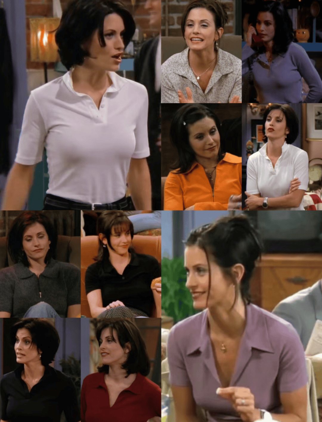 比如《老友记》里monica的复古穿搭典范,一拉出来满屏都是polo衫.